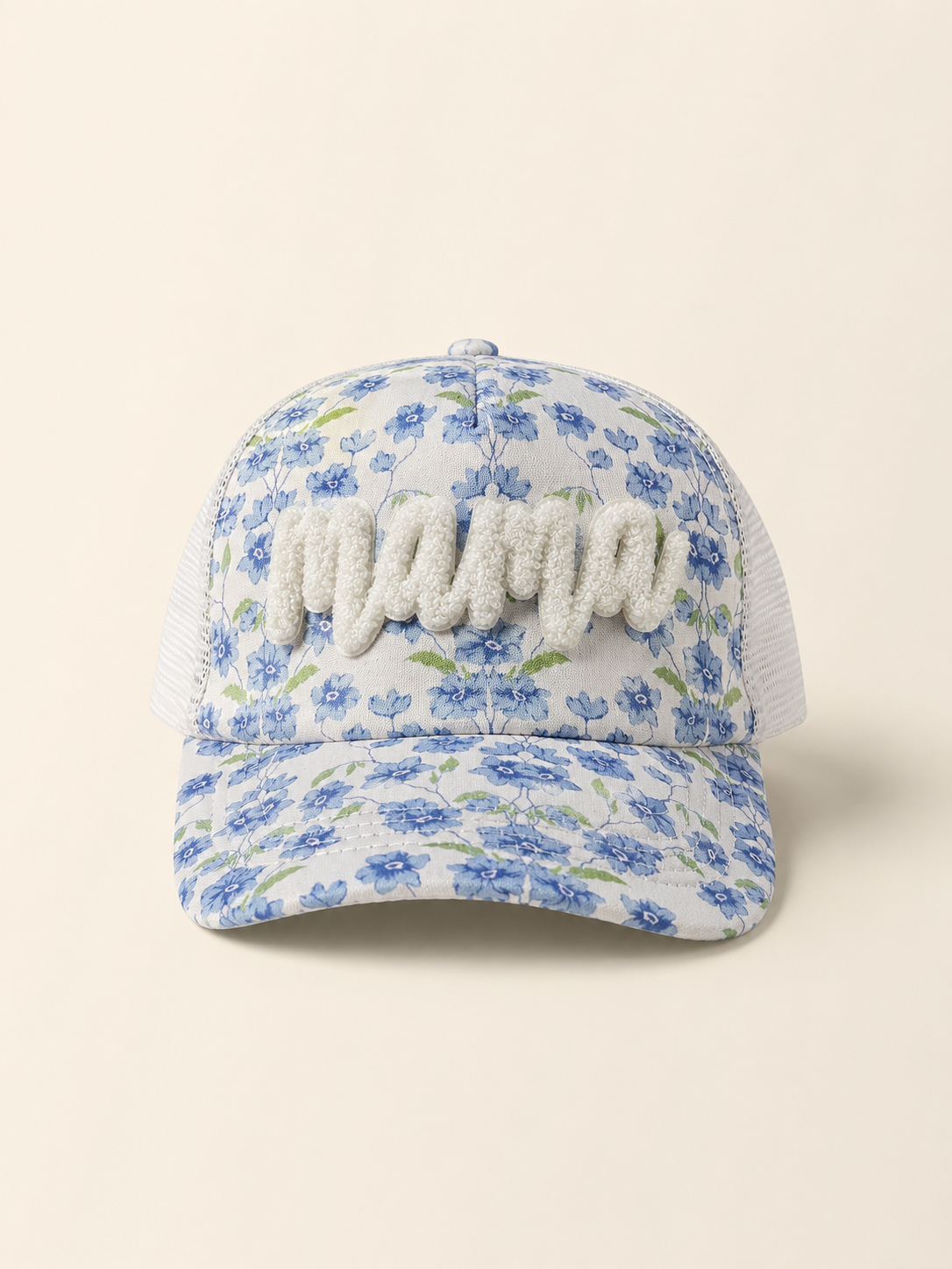 Blue Floral “Mama” Trucker Hat