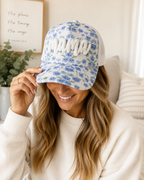 Blue Floral “Mama” Trucker Hat