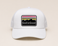 God Is Good Trucker Hat | White & Black Faith-Inspired Foam Mesh Cap