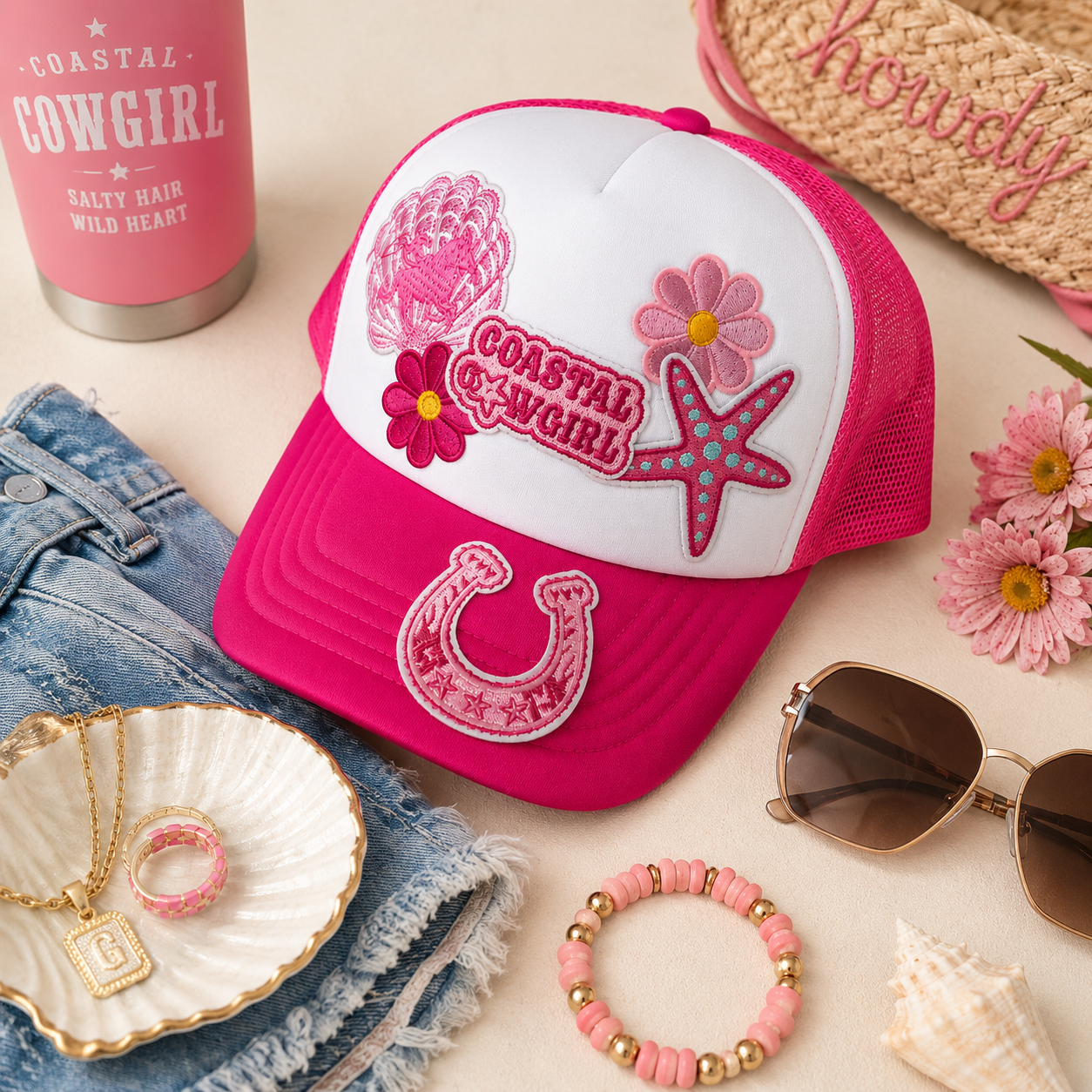 Coastal Cowgirl Pink Trucker Hat