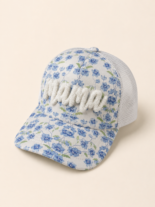 Blue Floral “Mama” Trucker Hat