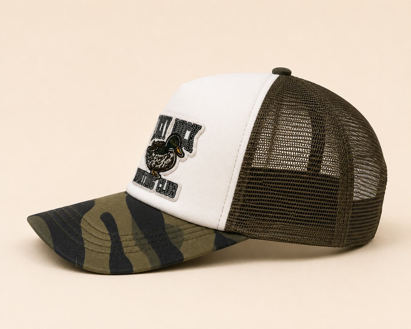 Lucky Duck Hunting Club Trucker Hat | Camo Outdoor Snapback Hat