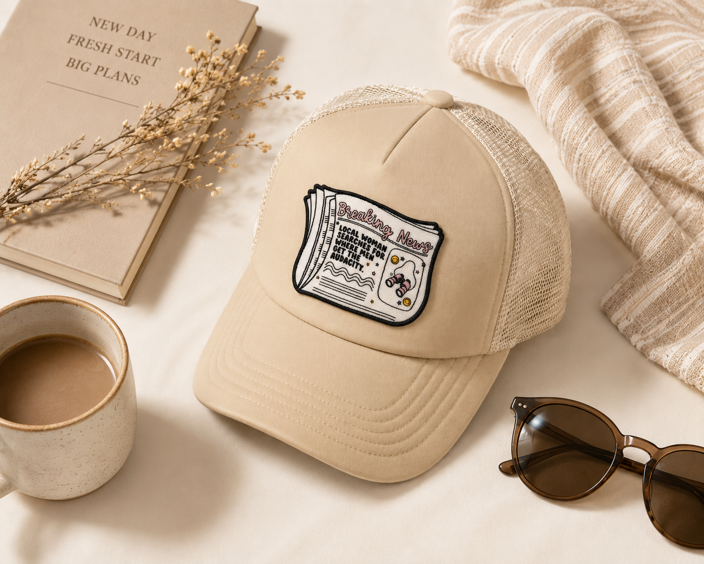 Breaking News Trucker Hat | Neutral Statement Patch Hat